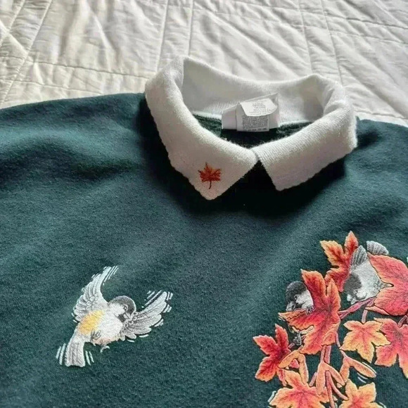 Vintage collared graphic sweatshirt autumn fall theme women’s size large grandma - Picture 3 of 8